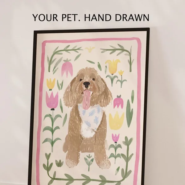 Custom Pet Portrait Watercolor Floral Memorial Print