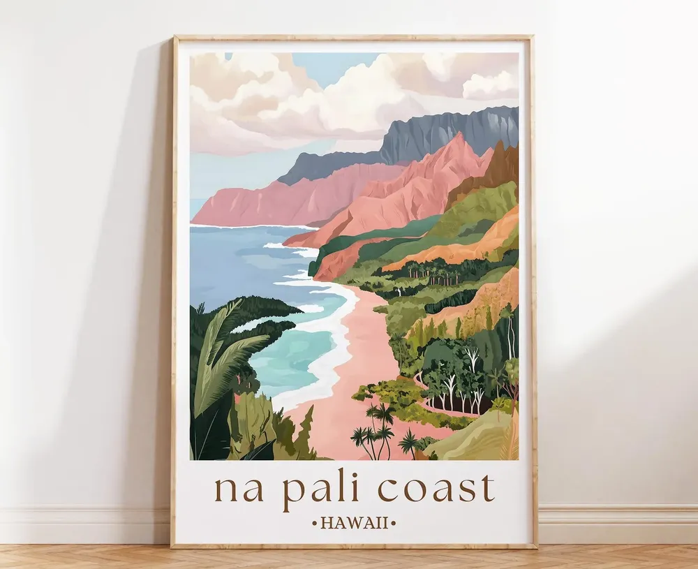 Na Pali Coast Hawaii Travel Poster, Tropical Landscape