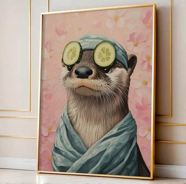 Funny Bathroom Otter Art Print, Dopamine Decor