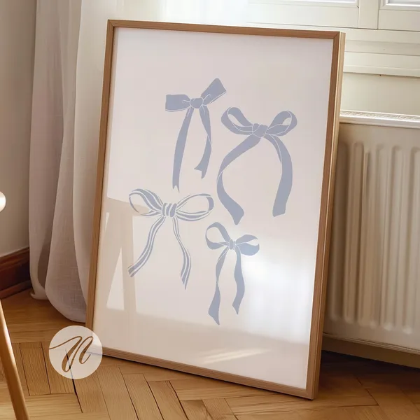 Blue Bows Print, Preppy Coquette Room Decor