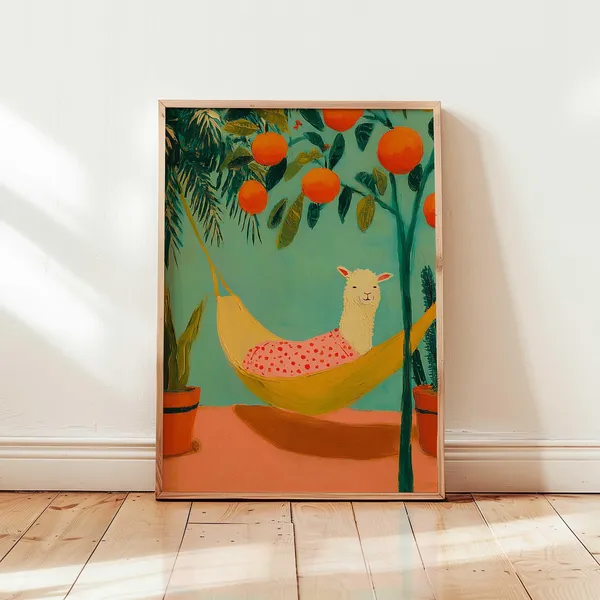 Whimsical Llama Kids Room Decor, Modern Art Print