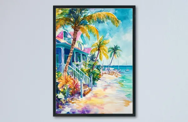 Key West Watercolor Poster, Travel Wall Art Print