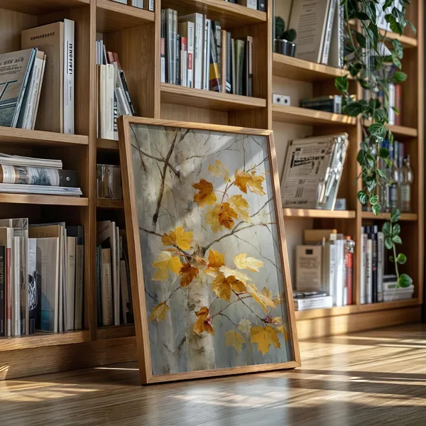 Golden Birch Leaves Rustic Autumn Wall Art