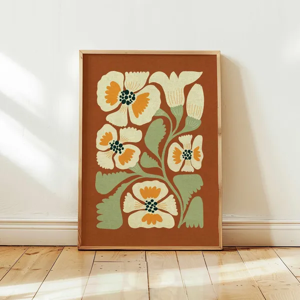 Retro Floral Botanical Print, Matisse-Inspired Boho Decor