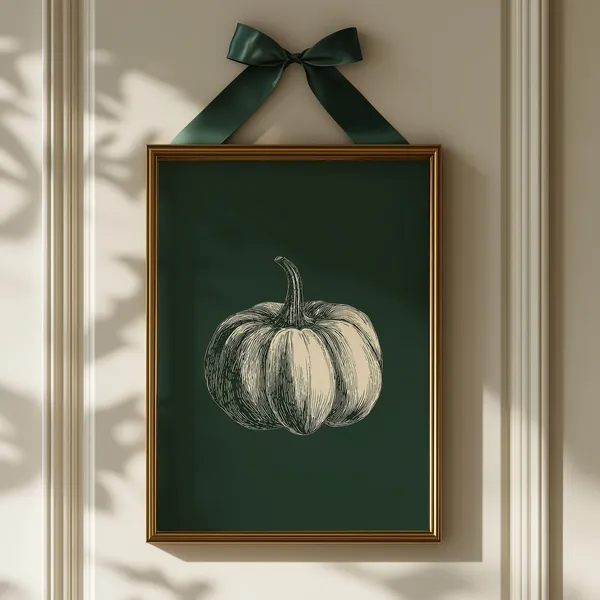 Vintage Pumpkin Art Print, Rustic Fall Harvest