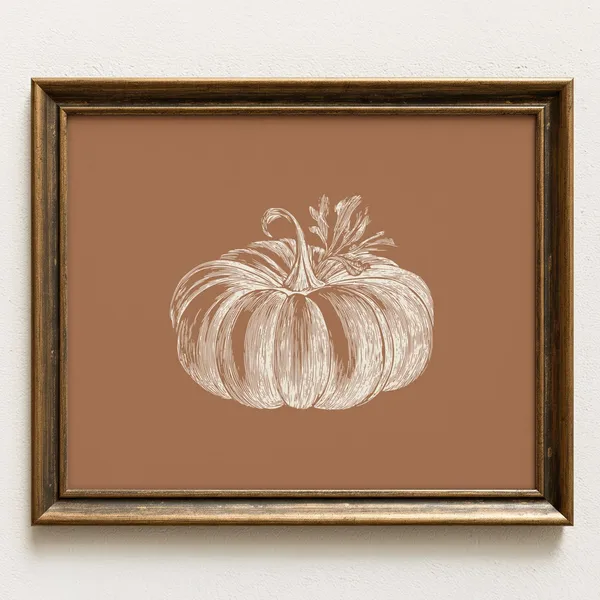 Vintage Pumpkin Art Print, Rustic Fall Harvest Decor