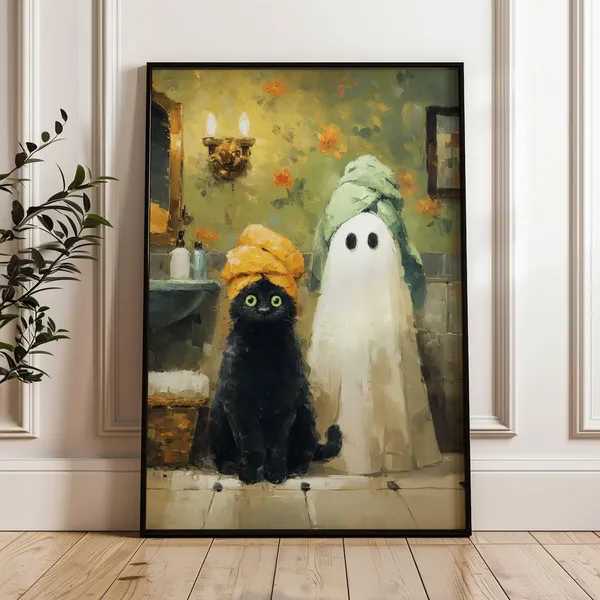 Farmhouse Goth Black Cat Halloween Art Print
