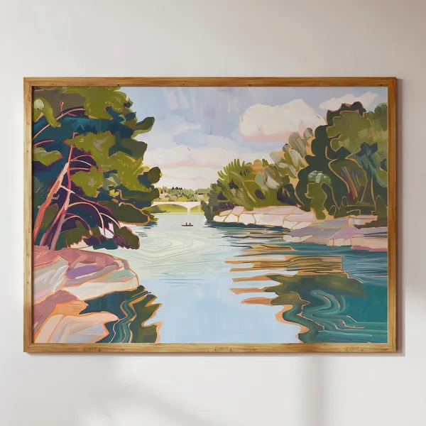 Austin Barton Springs Texas Travel Poster, Abstract Creek