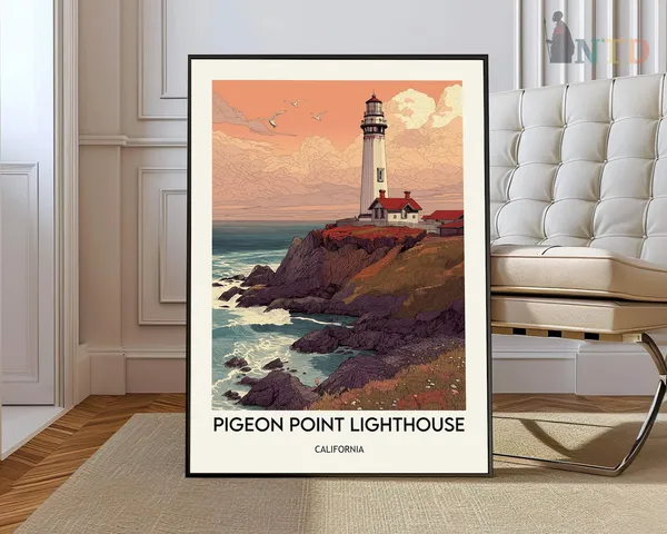 Pigeon Point Lighthouse Travel Poster, Wall Art Print