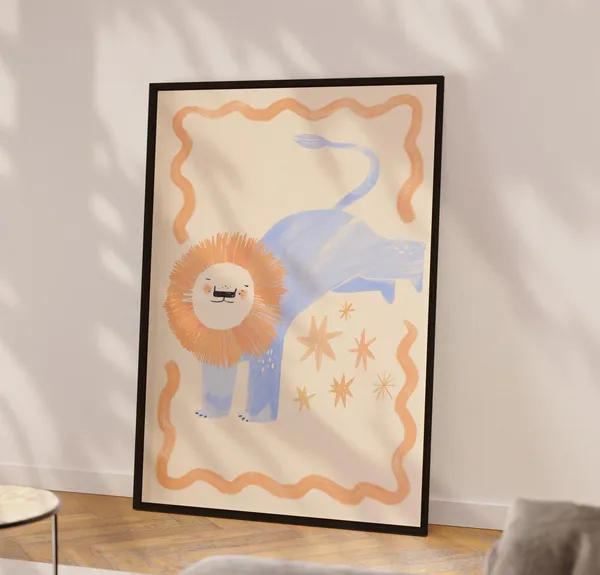Whimsical Lion Nursery Art Print, Playful Kids Decor