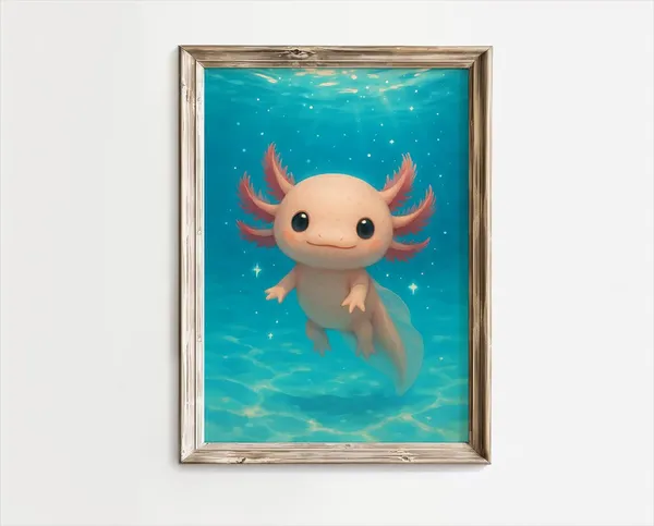 Axolotl Cute Art Print, Gift For Lovers