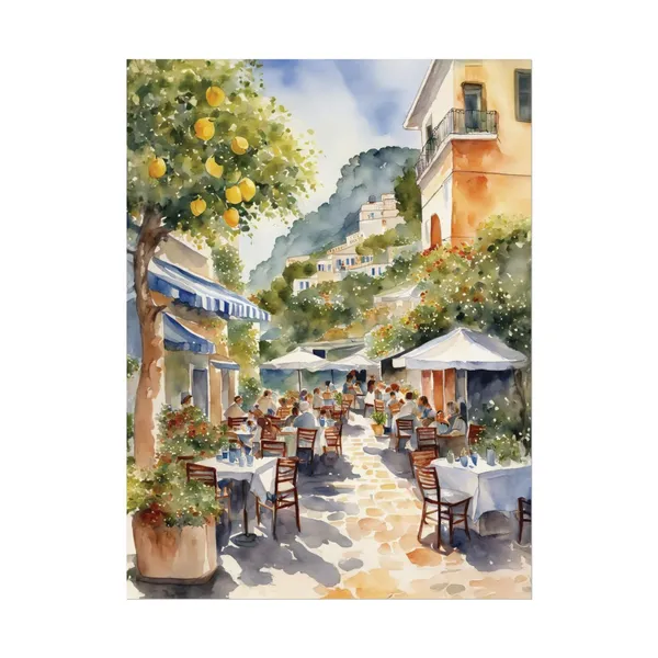 Capri Outdoor Cafe Watercolor Art Print, Italy
