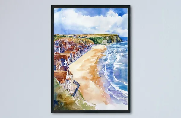 Filey Watercolor Poster, United Kingdom Wall Art