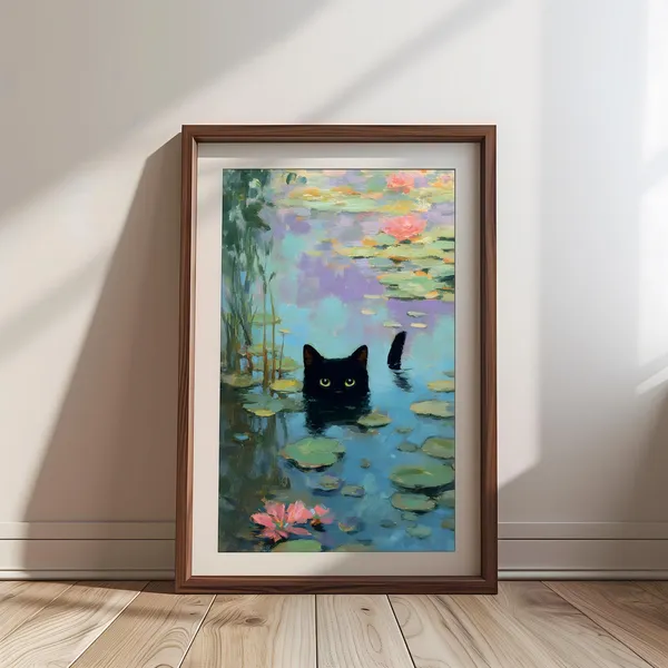 Monet-Inspired Cat Print, Impressionist Parody Art