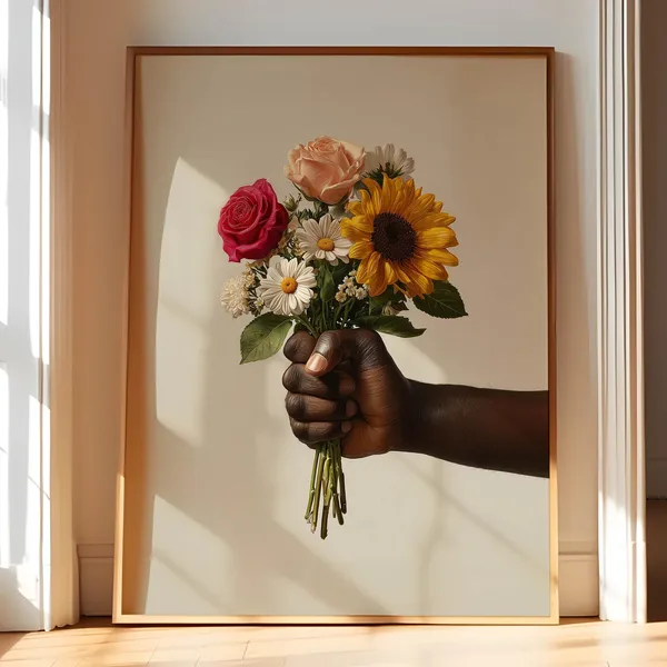Black Man and Woman Floral Art Print