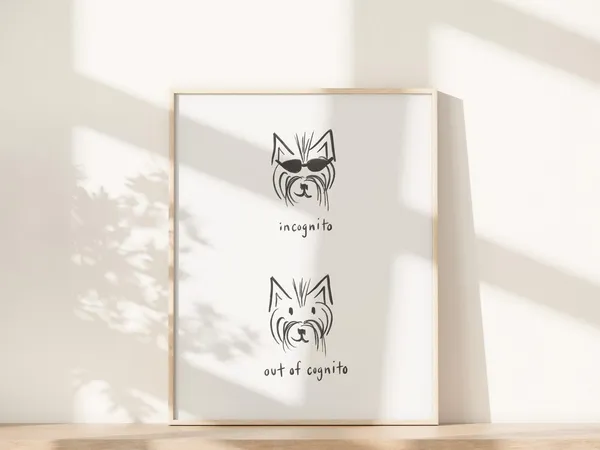 Funny Dog In Sunglasses Art Print, Quirky Minimalist