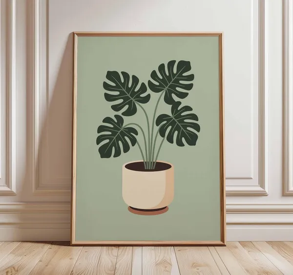Monstera Plant Mid-Century Modern Art Print