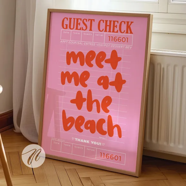 Meet Me At The Beach Pink Typography Art Print