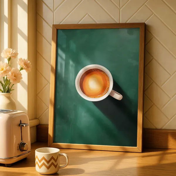 Emerald Green Coffee Print, Retro Nordic Cafe Art