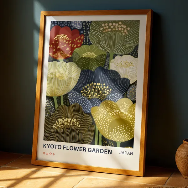 Kyoto Flower Garden Vintage Art Print, Japandi Floral