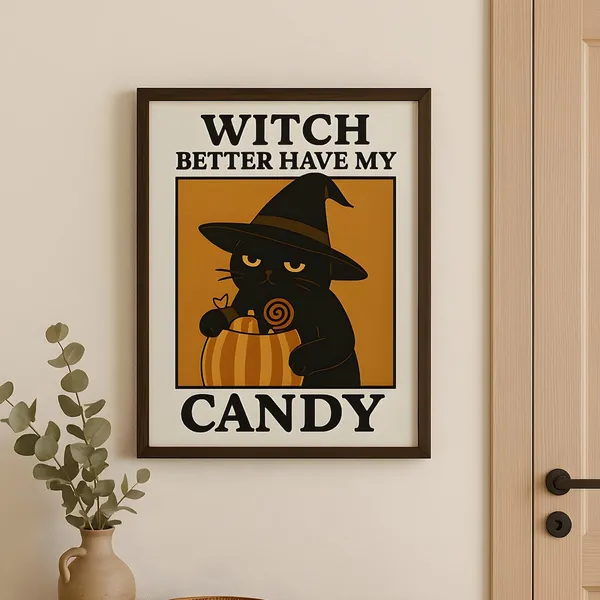 Witch Cat Halloween Poster, Funny Spooky Season