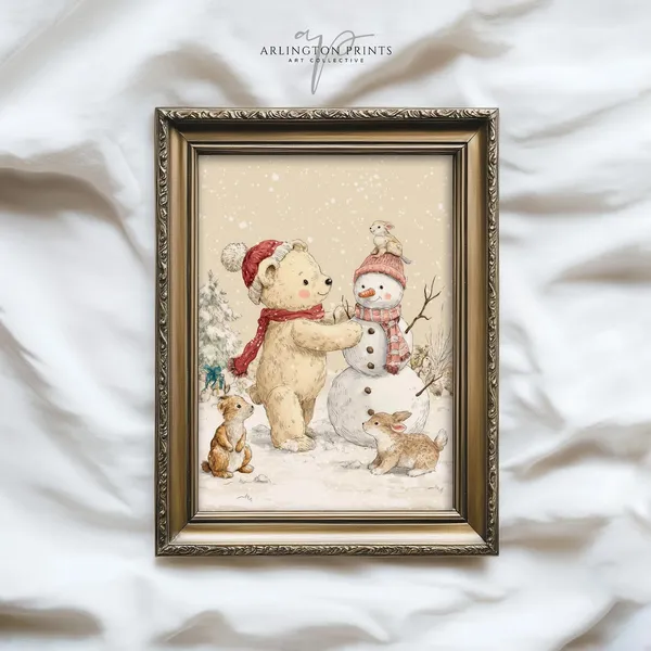 Christmas Teddy Bear Nursery Art Print, Cozy Kids Room