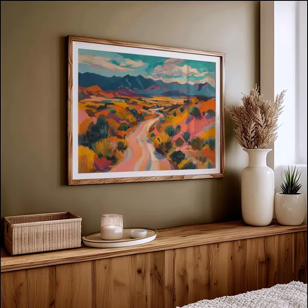 Vibrant Desert Road Landscape Art Print