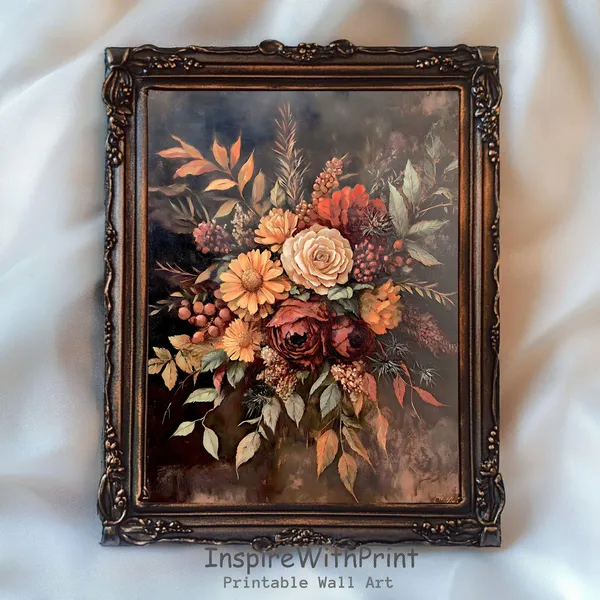 Rustic Fall Floral Art Print, Moody Autumn Botanical