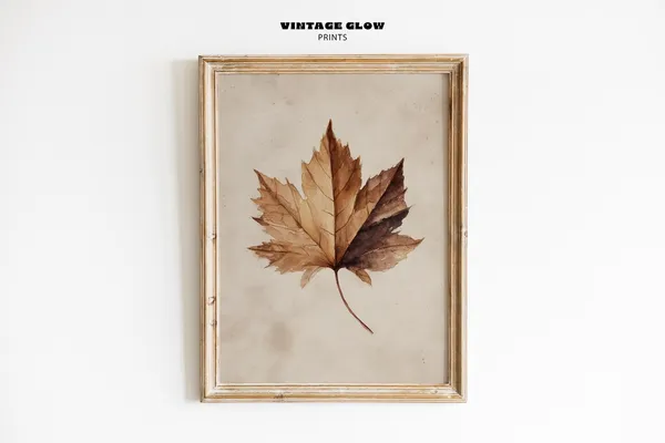 Vintage Autumn Leaf Print, Neutral Beige Fall Art