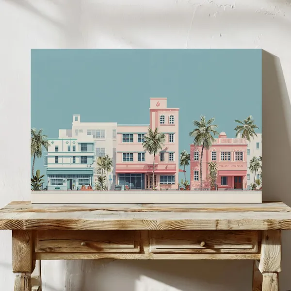Miami Art Deco Poster, South Beach Retro Coastal Style