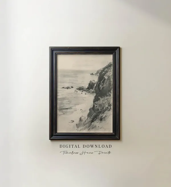Coastal Landscape Pencil Sketch Wall Art Print
