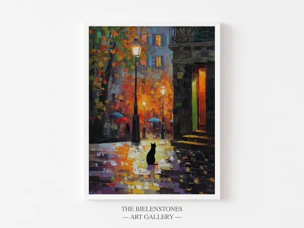 Romantic Paris Night, Rainy Autumn Street Art Print