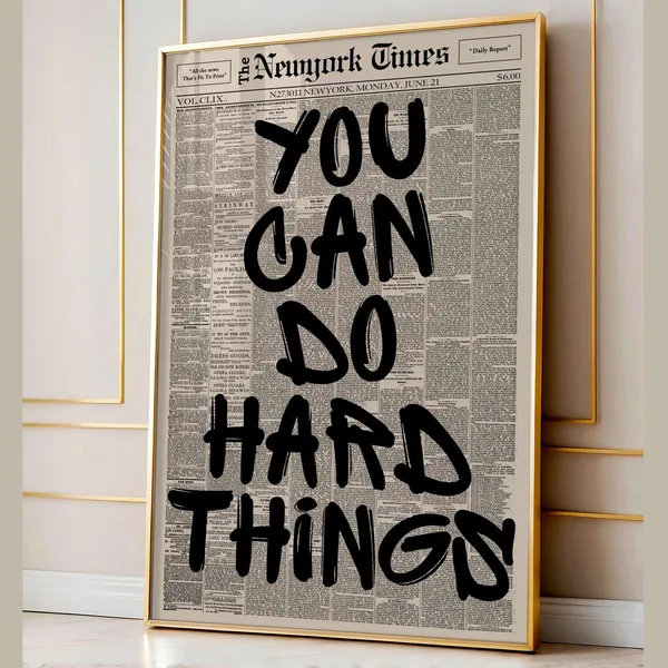 Retro You Can Do Hard Things Typography Poster Print