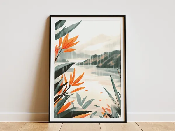 Rainy Season Landscape Art Print, Botanical Nature