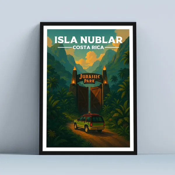 Isla Nublar Travel Poster, Fantasy Sci-Fi Movie