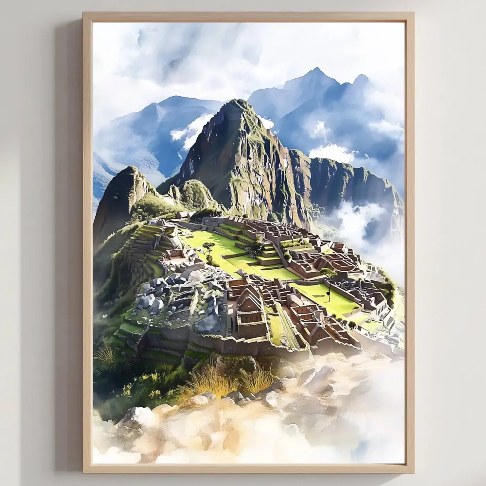 Machu Picchu Peru Watercolor Travel Poster