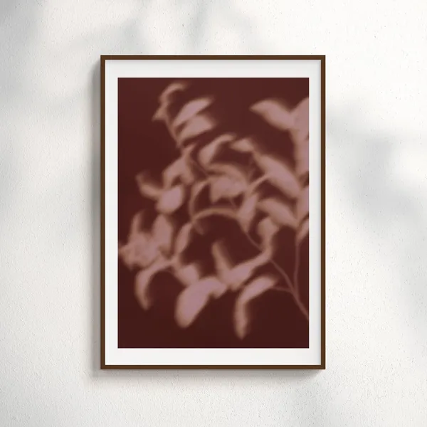 Burgundy Botanical Shadow Abstract Leaves Art Print