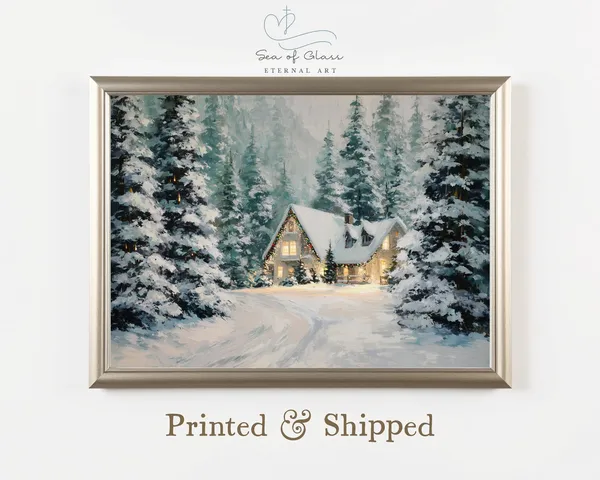 Cozy Winter Cabin Christmas Cottage Art Print