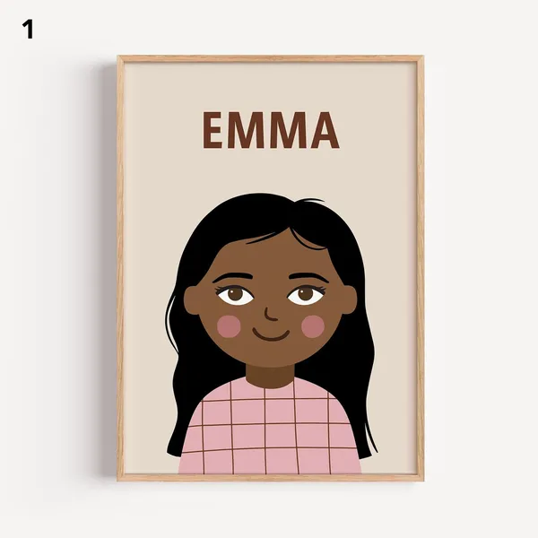 Personalized Girl Portrait Illustration, Nursery Art Print