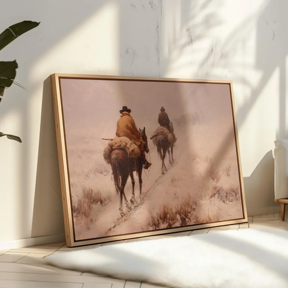 Western Cowboy Winter Ride Art Print, Rustic Americana