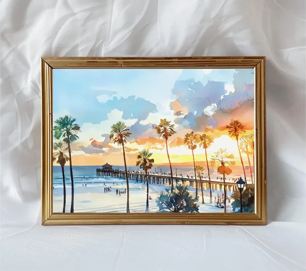 Los Angeles Manhattan Beach Watercolor Art Print