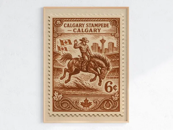 Vintage Calgary Stampede Poster, Retro Rodeo Art