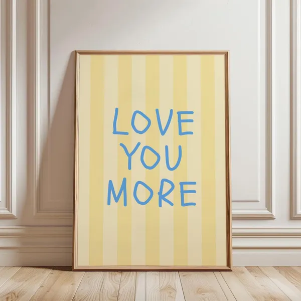 Love You More Print, Yellow Striped Coastal Decor