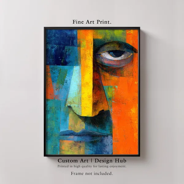 Abstract Face Art Print, Colorful Cubist Portrait