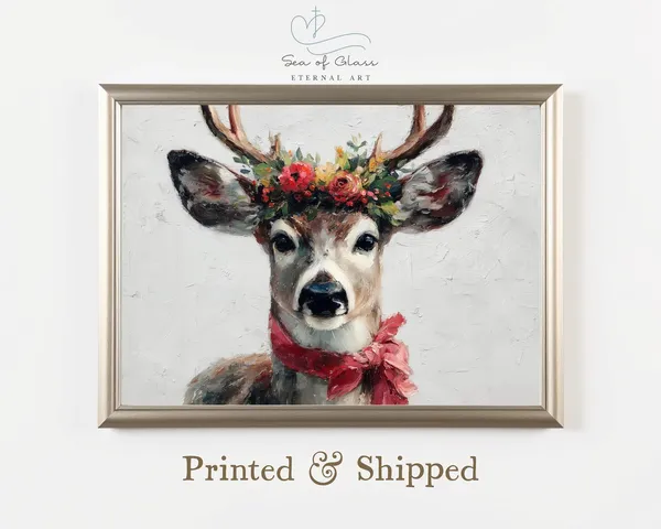 Christmas Reindeer Vintage Oil Painting Style Art Print