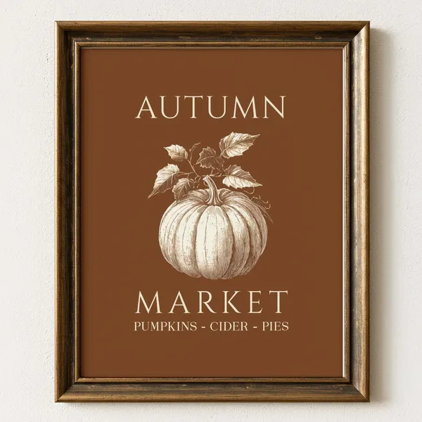 Autumn Market Sign Pumpkin Rustic Kitchen Art Print