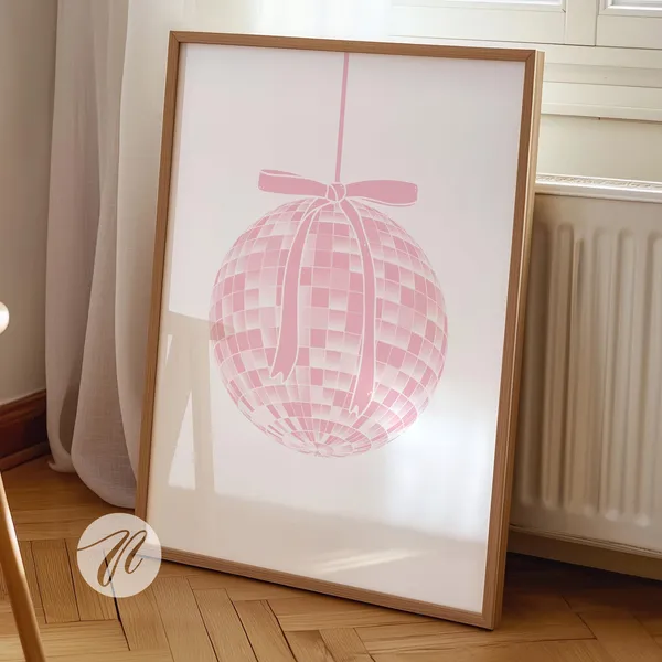 Pink Disco Ball Bow Preppy Art Print