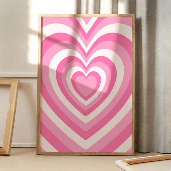 Pink Heart Retro Art Print, Trendy Home Decor