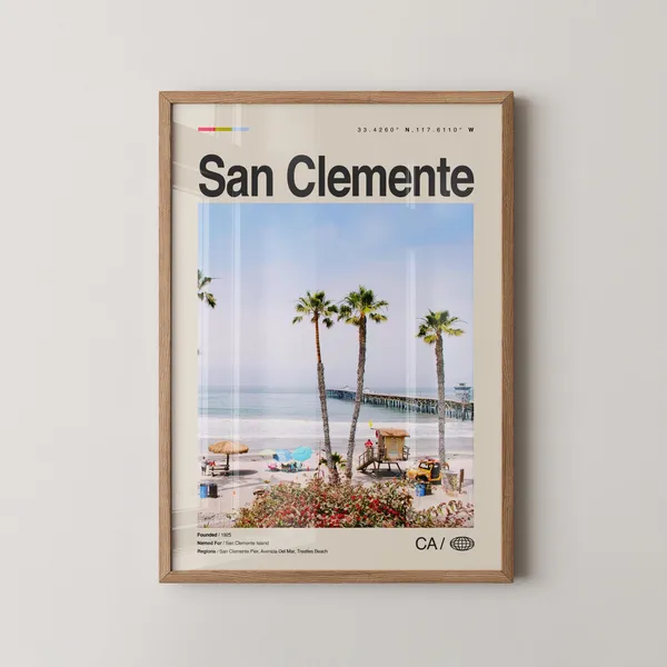 San Clemente Beach Travel Poster, Coastal Decor
