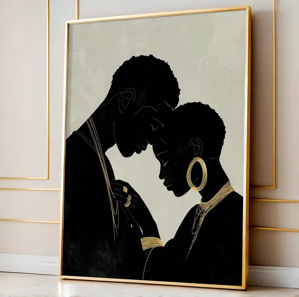 Black Couple Intimate Abstract Love Art Print